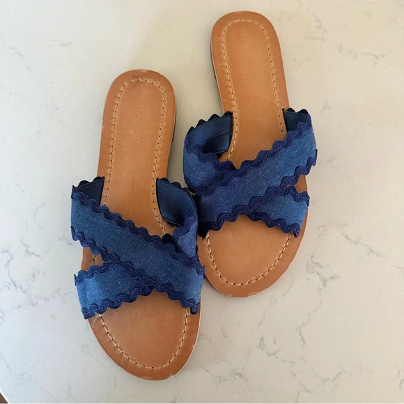 Draper James Colorblock piper flat Sandals medium wash Size: 7 - Picture 2 of 4